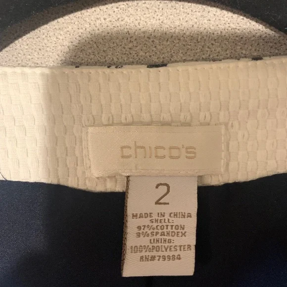 Chico’s Navy Blue/White Print Lined Jacket sz 2 - Picture 5 of 5